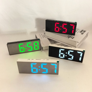 Horloge de bureau numérique à LED avec miroir, commande vocale, calendrier électronique, réglage de la luminosité, pour la décoration de la maison - Product Image 6