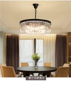 Lustre en cristal de luxe moderne, lampe de salon, chambre à coucher, <span class=keywords><strong>cuisine</strong></span>, île, salle à manger, lampe suspendue noire dorée, Luminaires ronds - Product Image 3