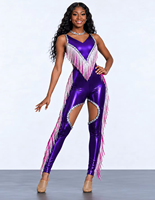 Tenues de majorettes personnalisées en sequins argentés pour femmes, costumes de danse à franges violettes et roses, justaucorps en matière métallique