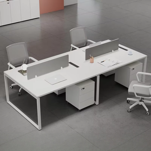 Chaise de bureau KERIOR FM-002 pour personnel, combinaison de bureaux quatre places avec écran, siège en PVC résistant au feu, à la corrosion et aux taches, bureau moderne - Product Image 4