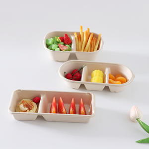 Boîte à lunch jetable de style japonais à trois compartiments, boîte à dessert à deux compartiments, boîte à emporter biodégradable, compatible micro-ondes - Product Image 4