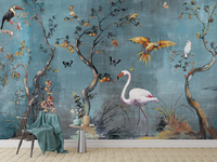 Papier peint SUNGPU Chinoiserie Flamant rose, oiseaux tropicaux, arbres fruitiers, papillons, motifs floraux, murale pour salon, villa, hôtel, décoration intérieure