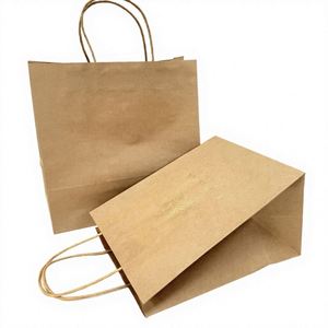 Sacs de shopping en papier kraft brun écologiques et recyclables avec poignées en papier, personnalisables avec logo, pour l'emballage de vêtements et d'épicerie en détail - Product Image 2