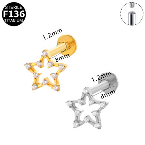 Boucles d'oreilles clous en titane G23 avec zircon étoile F136, bijoux de piercing pour lèvres - Product Image 4