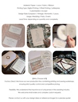Invitation de mariage personnalisable en carton avec bordure en dentelle délicate, menu artisanal pour banquets de luxe et dîners formels