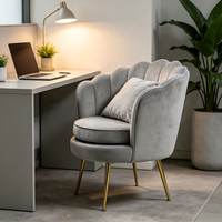 Fauteuil individuel ergonomique en velours vert foncé, fauteuil lounge en forme de coquille de pétale, pieds en métal doré pour réception ou bureau