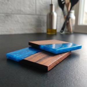 Juego de Posavasos de Resina Epoxi y Madera Clásica, Cuadrados, Antideslizantes, Resistentes al Calor, Ecológicos, Decoración de Mesa, Vajilla - Product Image 1