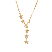 Collier long en laiton avec pendentif étoile, style lariat, pour femme, couleur or