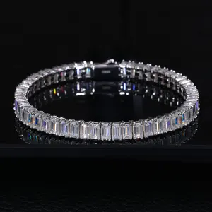 Pass Diamond Tester 5mm*3mm 26ct Baguette Moissanite Tennis Bracelet 925 Sterling Silver Fine Jewelry Eternity Bracelet Women