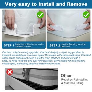 <b>Bed</b> Lock <b>Sheet</b> Holders New Upgrade Keep Firm Tight <b>Bed</b> Fitted <b>Sheet</b> Holder for Corners Mattress <b>Sheet</b> Holder Strap - Product Image 5