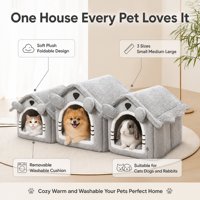 Cama Plegable Moderna para Mascotas, Cueva Cálida de Felpa Suave para Gatos, Perros y Conejos, con Cojín Extraíble, 3 Tamaños, Acogedora para Todas las Estaciones