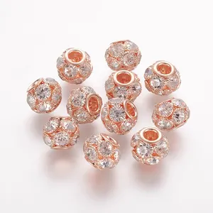 PandaHall Grade A Rhinestone Rondelle Rose Gold Crystal Brass Beads