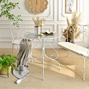 Table basse ronde pliable décorative INNOVA HOME en métal blanc et verre, style antique, pour salon - Product Image 3