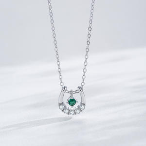 Collar con colgante en forma de herradura, personalizable, versión en cobre y plata de ley S925, romántico y exquisito, con corte redondo, un regalo para ella. - Product Image 3