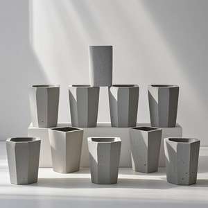 Maceta moderna para sala <span class=keywords><strong>de</strong></span> estar, balcón, suelo interior, <span class=keywords><strong>barro</strong></span> <span class=keywords><strong>de</strong></span> magnesio, maceta con textura a rayas - Product Image 5