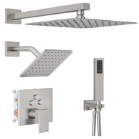 Ensemble de robinetterie de douche HomGoo en nickel brossé à 1 poignée avec double pomme de douche pluie 10"+8" |   Pulvérisateur mural tout métal à 3 voies pour finition de précision