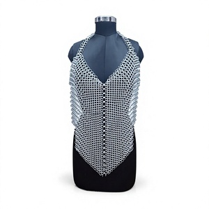 Chaleco de malla de acero inoxidable plateado, armadura metálica soldada, ropa de moda con forma irregular - Product Image 5