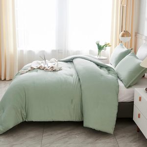 King Size verde salvia 3 pezzi leggero solido biancheria da letto per tutta la stagione soffice <span class=keywords><strong>piumino</strong></span> alternativo Set <span class=keywords><strong>coperta</strong></span> trapunta - Product Image 5