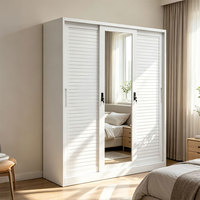 Armoire en acier à 3 portes avec miroir, meubles de chambre à coucher modernes, armoire de rangement pour vêtements, placard coulissant en métal gaufré