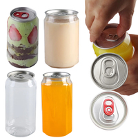 Canette en plastique PET personnalisée en usine, 250 ml, 330 ml, 500 ml, transparente, pour boissons gazeuses, avec couvercle en aluminium facile à ouvrir