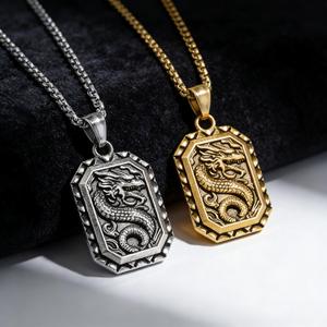 สร้อยคอจี้มังกรจีนสแตนเลสของขวัญ unisex เครื่องประดับสัตว์ออกแบบราศีสัตว์ PT579 - Product Image 1