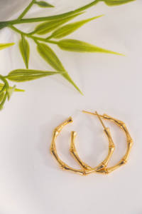 Aros Clásicos Bohemios para Mujer, Chapados en Oro, Plata, Resistentes al Agua, con Forma de Corazón, Bambú, Geométricos, de Acero Inoxidable, para Boda - Product Image 6