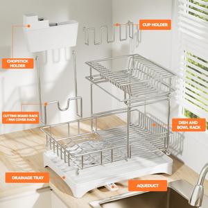 <span class=keywords><strong>Escurridor</strong></span> de <span class=keywords><strong>Platos</strong></span> con Porta Utensilios, Bandeja de Drenaje, Plateado, Ahorrador de Espacio, Acero Inoxidable, para Encimera de Cocina - Product Image 4