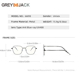 Montures de lunettes ovales en acier inoxydable Greyjack, monture complète, protection contre la lumière bleue, unisexe 66018 - Product Image 3