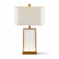 Lampe de table en verre texturé ondulé de luxe, cadre en métal doré avec abat-jour en tissu, AC85 265V E27, lampe de chevet pour la décoration de la maison