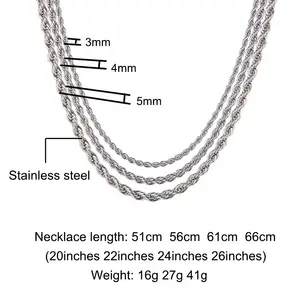 Нержавеющая сталь звено цепи Веревка Цепи Ожерелье для мужчин Мода Хип-хоп ювелирные изделия