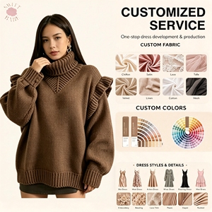 Suéter de cuello alto para mujer, a la moda, con volantes en los hombros, holgado, de manga larga, informal, para otoño e invierno - Product Image 1
