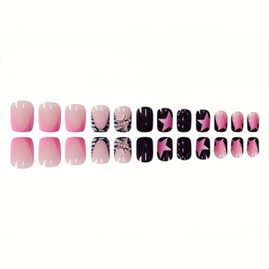 Prensa en las <span class=keywords><strong>uñas</strong></span> Cuadrado Brillante Corto <span class=keywords><strong>Uñas</strong></span> postizas <span class=keywords><strong>Blanco</strong></span> Negro Punta francesa Estrella Y2K Diseño 24PCs Acrílico Suministros para <span class=keywords><strong>uñas</strong></span> Arte Manicura - Product Image 4