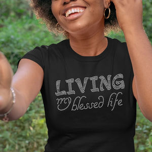 Venta al por mayor de fábrica Crystal Living My Blessed Life Mujeres Camiseta negra de manga corta - Product Image 3