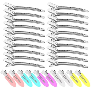 30 Pinzas de Pelo Metálicas Tipo Cocodrilo - Pinzas Plateadas con Forma de Pico de Pato y Agujeros, Pinzas Resistentes para Estilismo de Salón, Tamaños Variados, para Hacer Lazos DIY - Product Image 1
