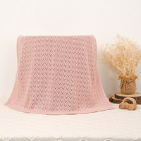 Couverture bébé en tricot pointelle 100% coton, ajourée, pour nouveau-né, enveloppante, douce, pour lit bébé, poussette, cadeau de naissance