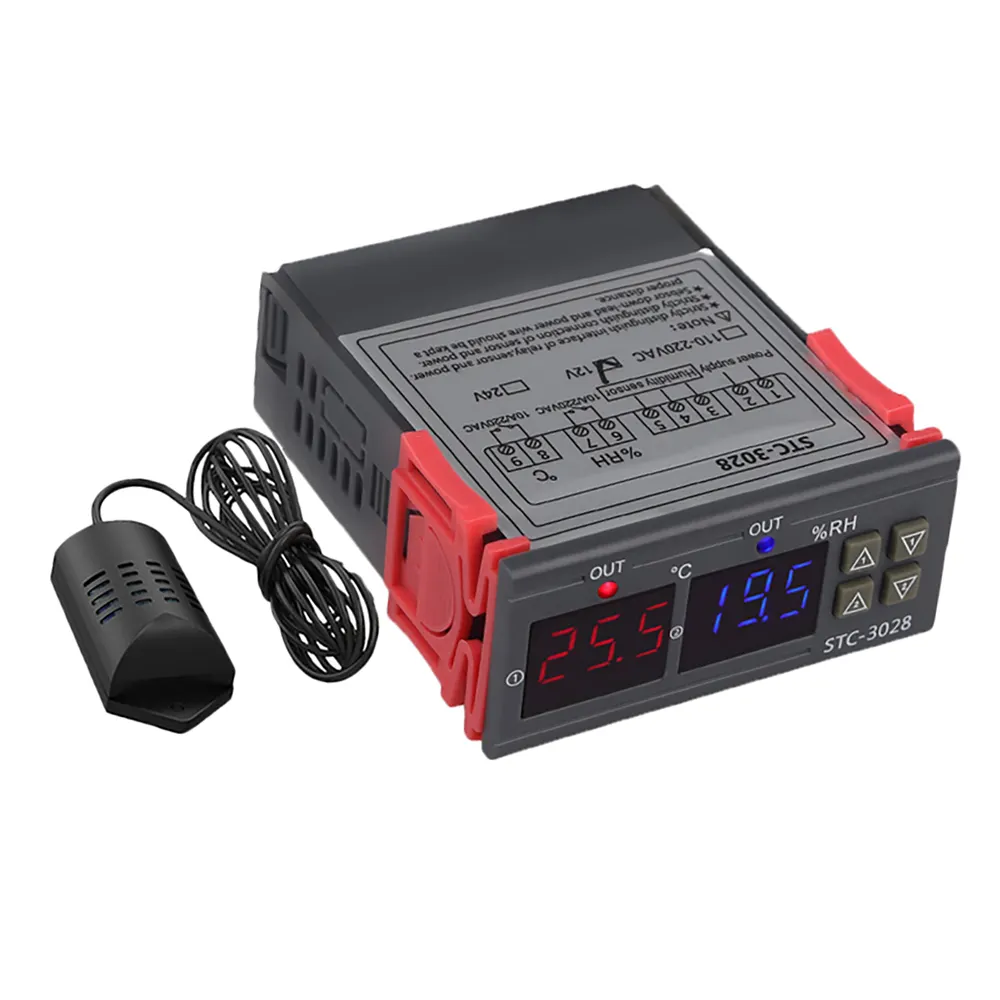 Termômetro e higrômetro digital, controlador de temperatura e umidade digital duplo de STC-3028 stc3028 ac 110v 220v dc 12v 24v
