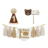 Décorations de fête pour bébé, thème ours, joyeux anniversaire, Noël, bannière en macramé, décorations de gâteau, ensembles pour les tout-petits d'un an, chaise haute