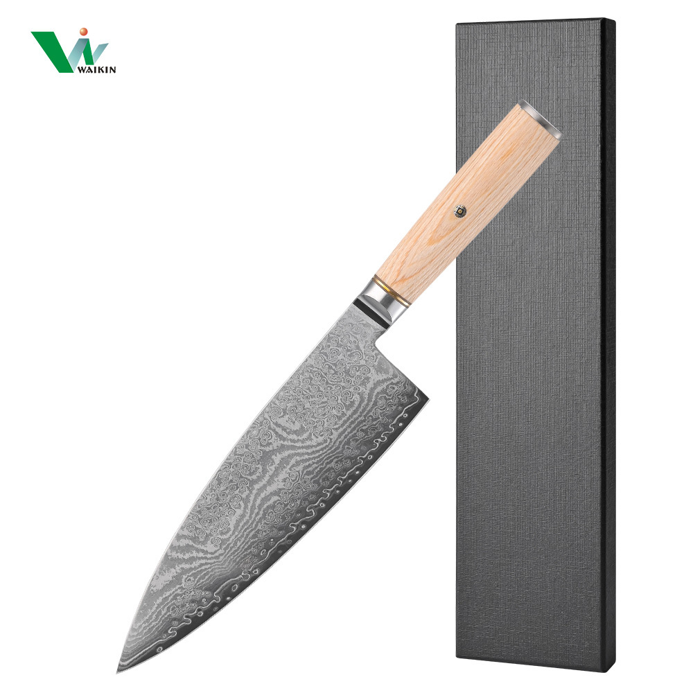 Couteau Deba 8" avec manche en bois de pakkawood jaune