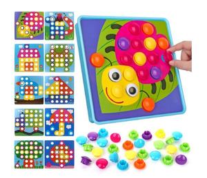 46 pièces <span class=keywords><strong>de</strong></span> jouets d'art à boutons, <span class=keywords><strong>jeu</strong></span> <span class=keywords><strong>de</strong></span> <span class=keywords><strong>mosaïque</strong></span> <span class=keywords><strong>de</strong></span> correspondance des couleurs, plateau à chevilles en forme <span class=keywords><strong>de</strong></span> champignon, jeux éducatifs préscolaires pour enfants - Product Image 2
