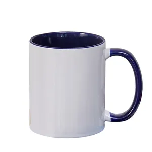 Kustom paling populer 11Oz sublimasi kosong berwarna cangkir dalam keramik kopi dengan pegangan berwarna