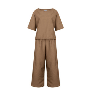 En stock – Nouveauté été 2026 : Ensemble deux pièces femme en coton et lin, t-shirt à manches courtes et pantalon large – Vente en gros - Product Image 2
