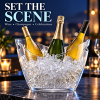Seau à glace portable en plastique transparent durable de 8 L avec logo personnalisé, pour refroidir les bouteilles de vin, avec poignées, pour bar, hôtel, mariage, fête