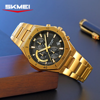 Montre sport à quartz pour homme SKMEI 2452 de haute qualité, bracelet en acier inoxydable, étanche, cadran octogonal à six aiguilles, logo personnalisé