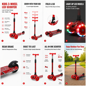 Patinete Plegable para Niños con <span class=keywords><strong>Ruedas</strong></span> <span class=keywords><strong>de</strong></span> PU con Luces, Altura Ajustable en 4 Niveles, Patinete <span class=keywords><strong>de</strong></span> 3 <span class=keywords><strong>Ruedas</strong></span> para Niños y Niñas <span class=keywords><strong>de</strong></span> 3 a 12 Años - Product Image 6
