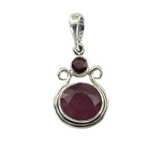 Pendentif solitaire en argent sterling 925 serti de grenat, classique, à porter tous les jours, bijoux unisexes - Product Image 1
