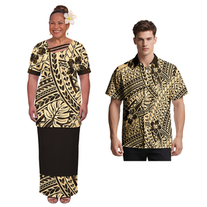 Ensemble de vêtements de couple au design tendance : Chemises classiques <span class=keywords><strong>pour</strong></span> hommes et Puletasi élégant <span class=keywords><strong>pour</strong></span> femmes, ensemble 2 pièces, tenue de couple polynésienne. - Product Image 5