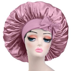 Gorro de satén, gorro de seda, gorro con banda elástica ancha y suave para dormir, gorro para cabello rizado, gorro de ducha - Product Image 1
