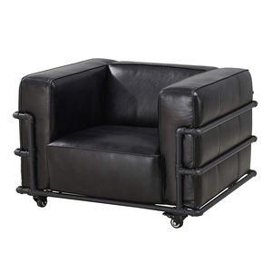 लोफ्ट शैली मध्य शताब्दी चमड़े के लोहे के पाइप फ्रेम काले चमड़े के सोफे सेट क्लब चेस्टरफील्ड कुर्सी - Product Image 6