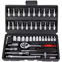 Ensemble de 46 outils à main combinés, boîte à outils pour réparation automobile, jeu de clés à cliquet et douilles
