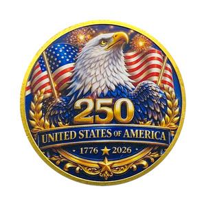 Pièce de monnaie commémorative du 250e anniversaire des États-Unis 1776-2026, Aigle chauve, drapeau américain, objet de collection patriotique plaqué or, souvenir - Product Image 1